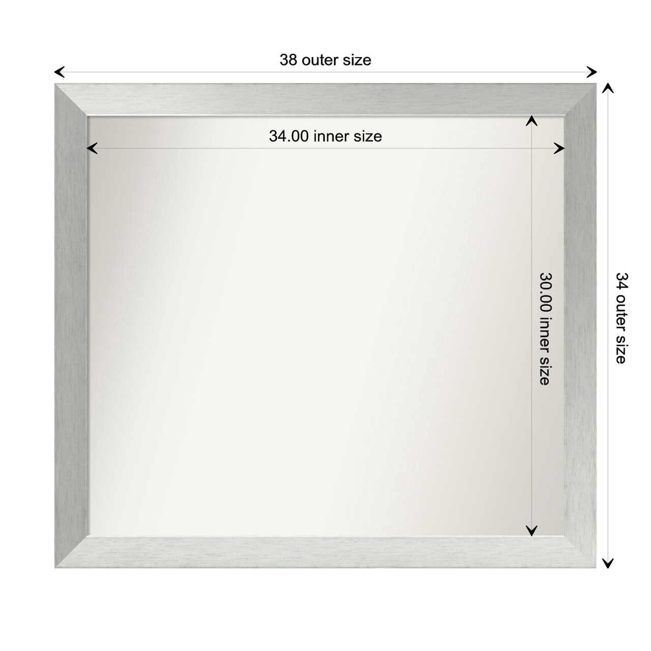 Brushed Sterling Silver Non-Beveled Custom Framed Bathroom Vanity Wall Mirror